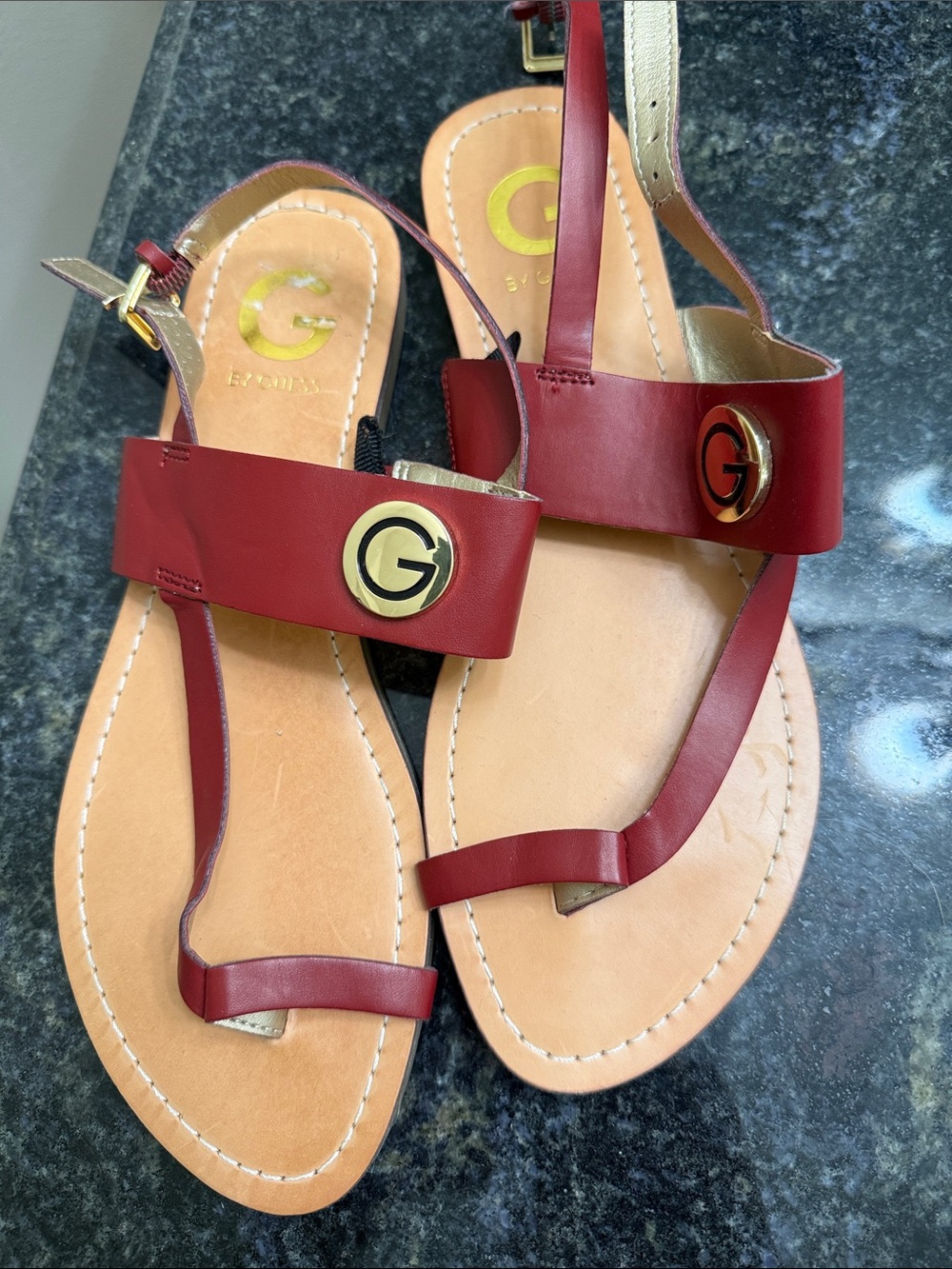 Stylish Red Sandals Size 8.5 G By Guess, never worn